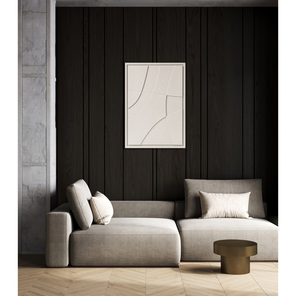 Obraz 3D 50x70cm Abstract II – Dekoracja Ścienna z Tynku Naturalnego, Natural Cream Minimalistyczny Relief