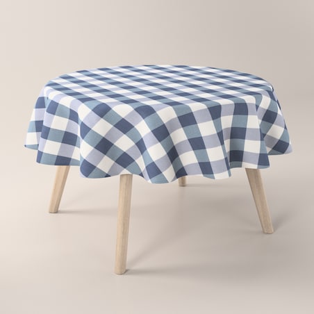 Obrus okrągły 130 x 130 cm granatowo-biała krata (5,5x5,5cm)
