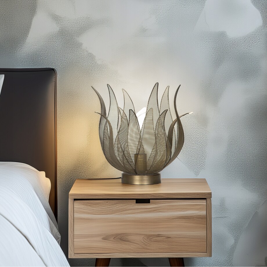 LAMPA STOŁOWA NOCNA ZŁOTA KWIAT LOFT METALOWA E27 do salonu sypialni 35cm