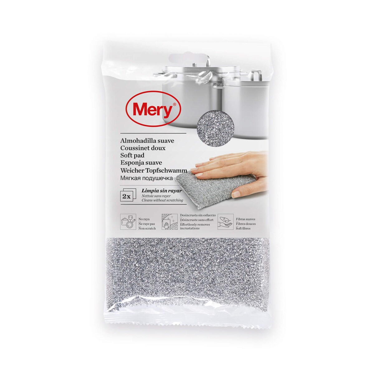 Zestaw 2 gąbek do mycia naczyń Mery - 13 cm, Srebrny