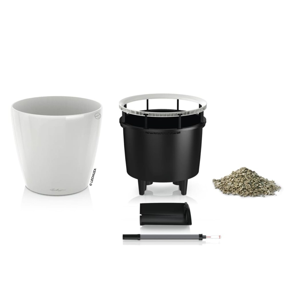 LECHUZA Doniczka CLASSICO LS 21 ALL-IN-ONE, wysoki połysk, biała