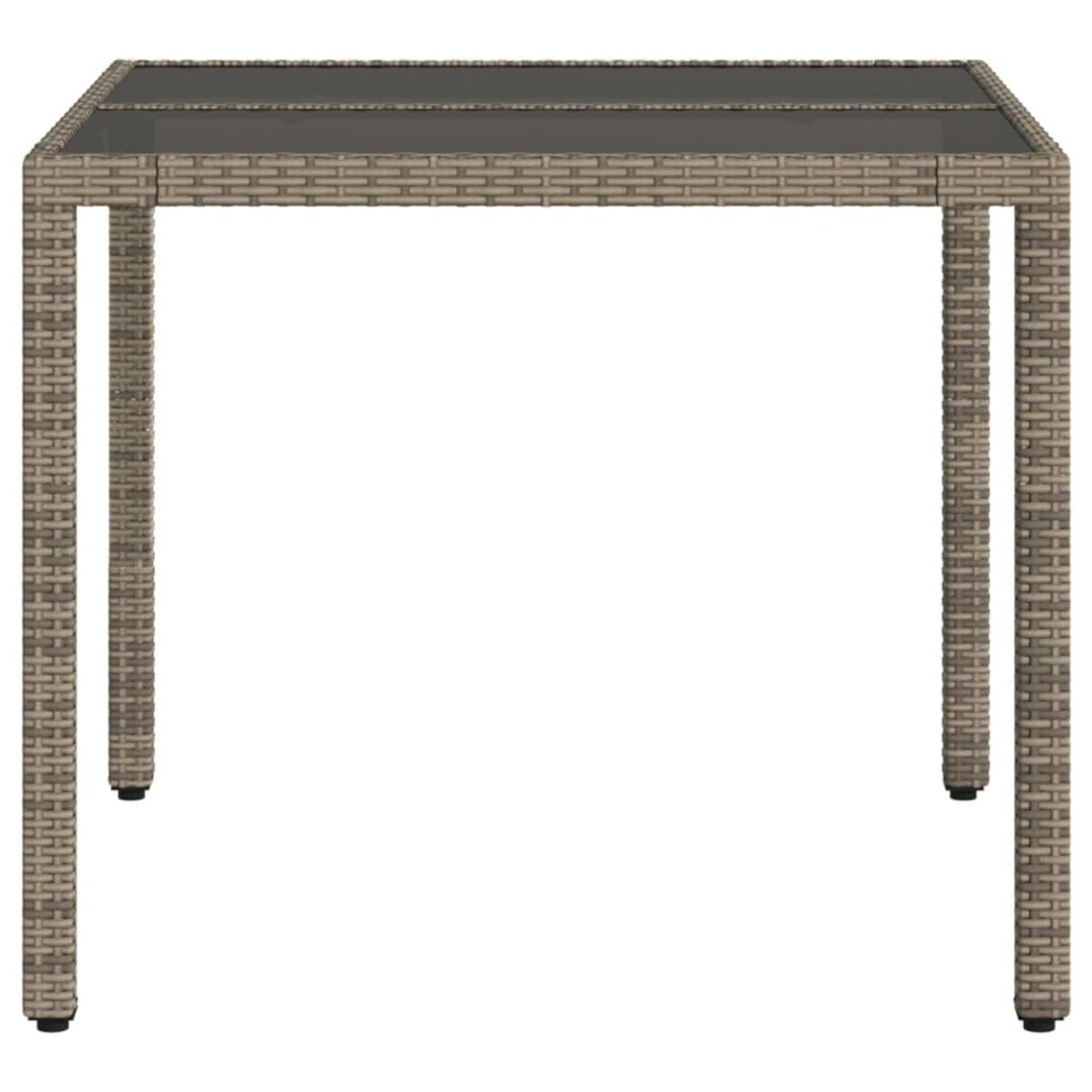 vidaXL Stół ogrodowy ze szklanym blatem, szary, 90x90x75 cm, rattan PE