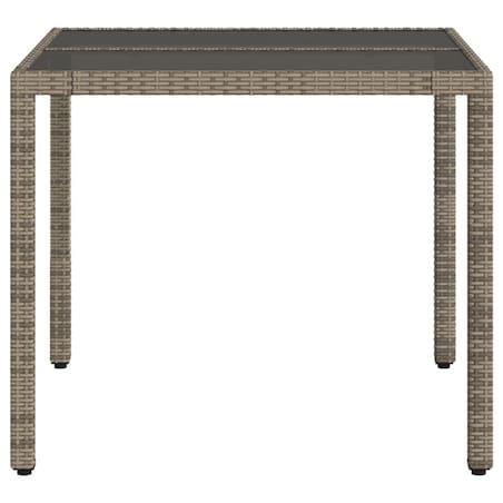 vidaXL Stół ogrodowy ze szklanym blatem, szary, 90x90x75 cm, rattan PE