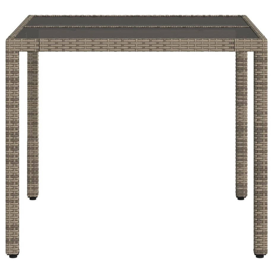 vidaXL Stół ogrodowy ze szklanym blatem, szary, 90x90x75 cm, rattan PE
