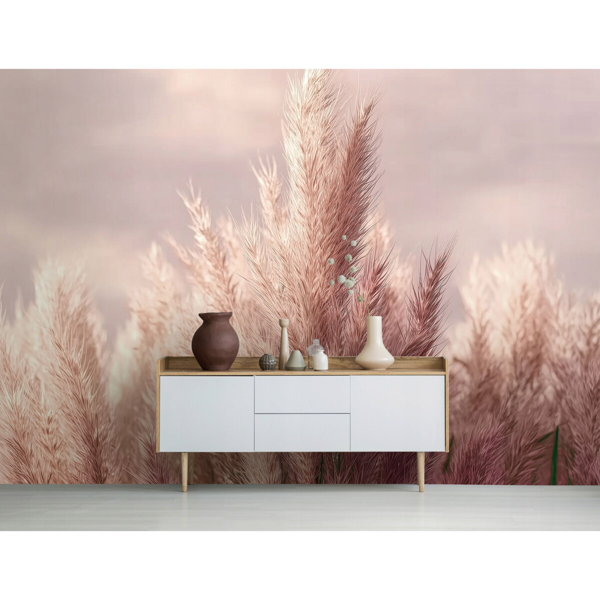 Fototapeta Do Sypialni Salonu Na Flizelinie Trawa pampasowa Natura Różowy 400x280