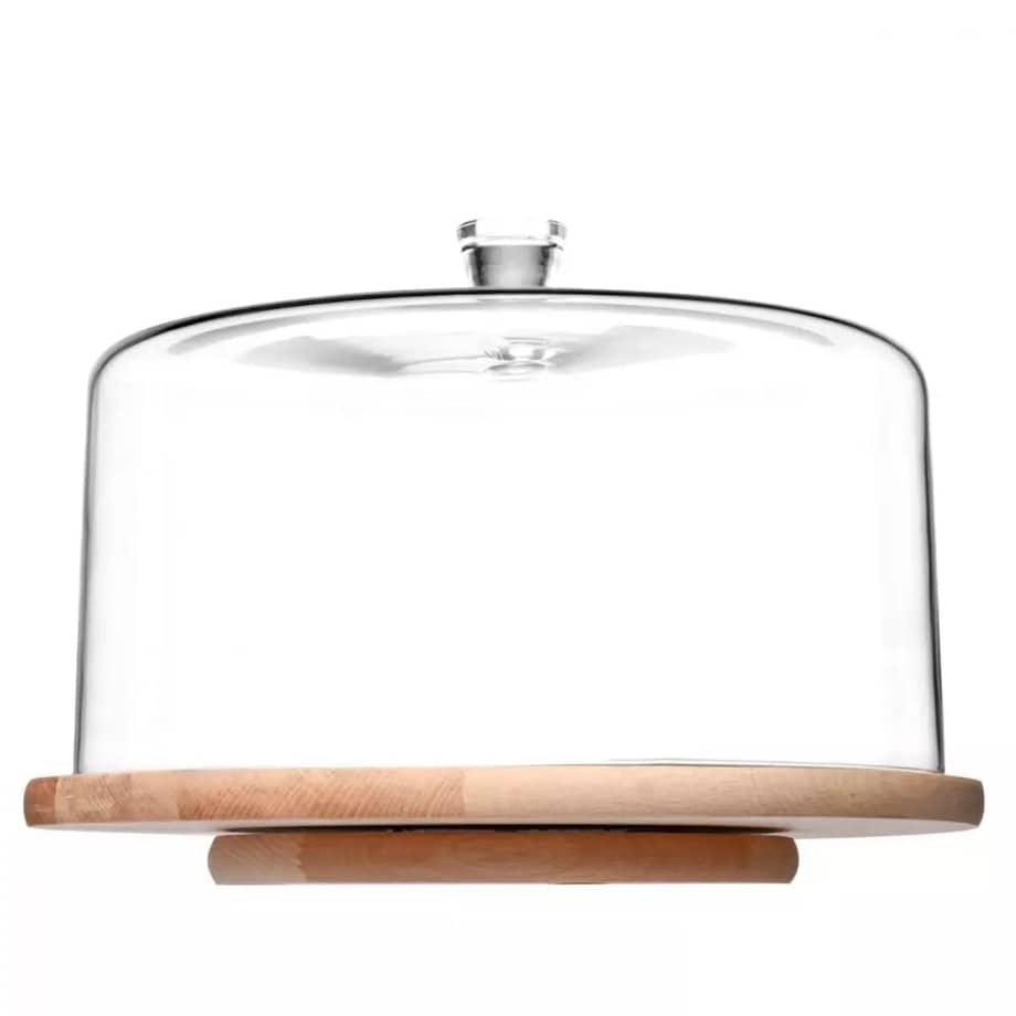 Patera Obrotowa Drewniana z Kloszem Pokrywą Krosno 33 cm Duża Elegancka