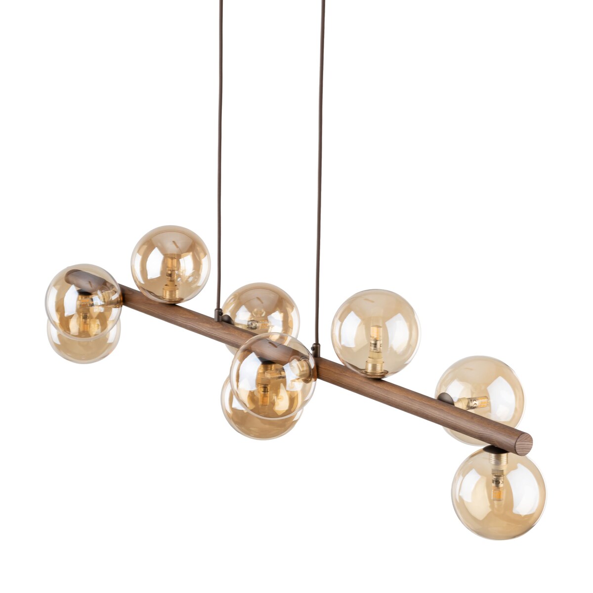 Lampa wisząca TK Lighting ESTERA WOOD 11097, 9xG9, bursztynowe szklane klosze, drewno i metal, regulowana wysokość