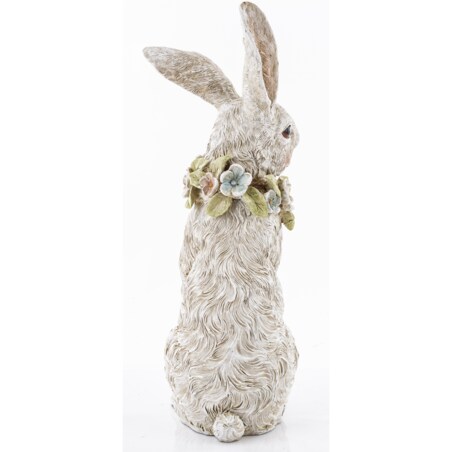 Dekoracja - królik 29x13x15 cm PELUCHE z wieńcem kwiatów na szyi