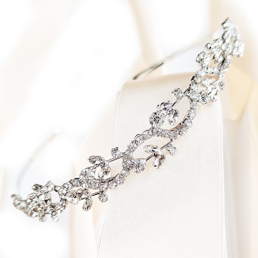 Opaska srebrna rustykalna z cyrkoniami na ślub