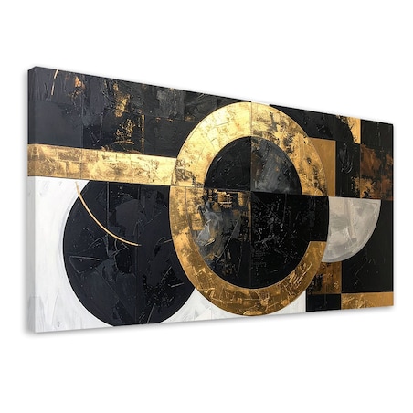 Obraz do salonu kuchni biura, Abstrakcja tekstura koła kształty czarno złoty