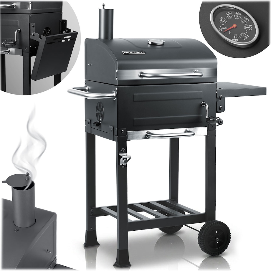 Grill węglowy ogrodowy Berdsen BD-894 komin stalowy ruszt 57x43 cm + termometr duży