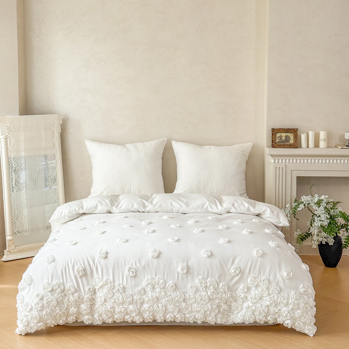 pościel "french roses" z aplikacją 3D róże wyszywane 160x200 | biały