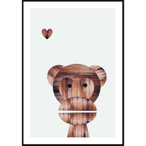 Poster Story, Plakat, Obraz - Drewniana Małpka, wymiary 42 x 60 cm