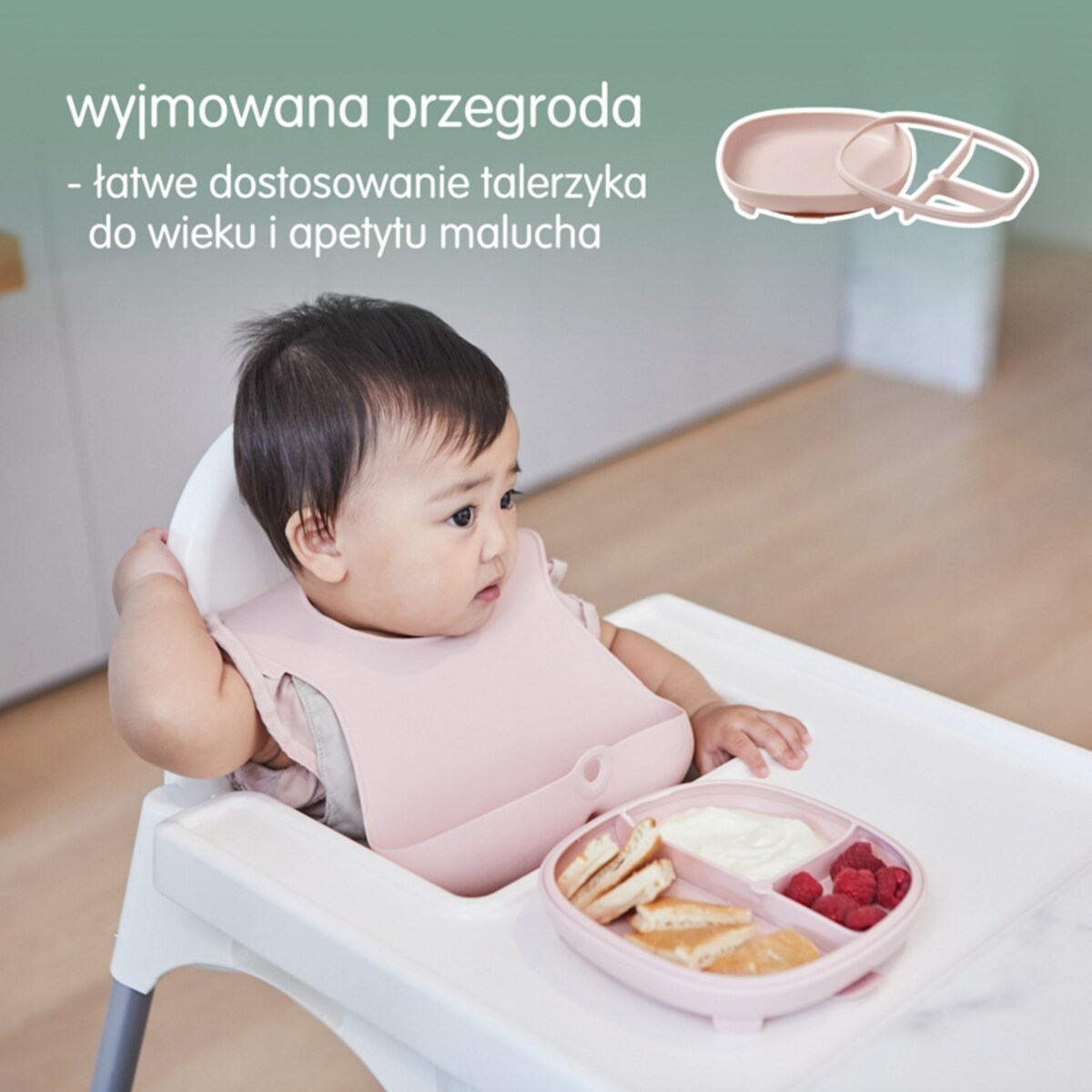 Talerzyk z przyssawką dla dzieci BLW – trójdzielny zaokrąglony 2w1 różowy b.box