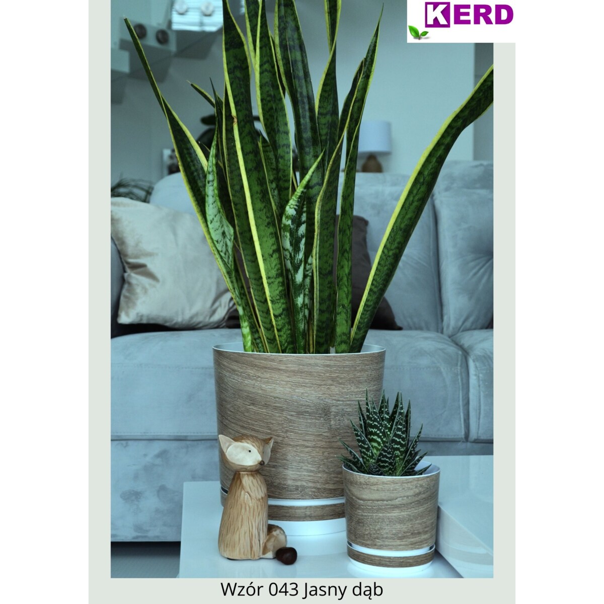 18 cm wzór JASNY DĄB Doniczka z podstawką imitacja dębowej deski drewna styl naturalny drewnopodobna