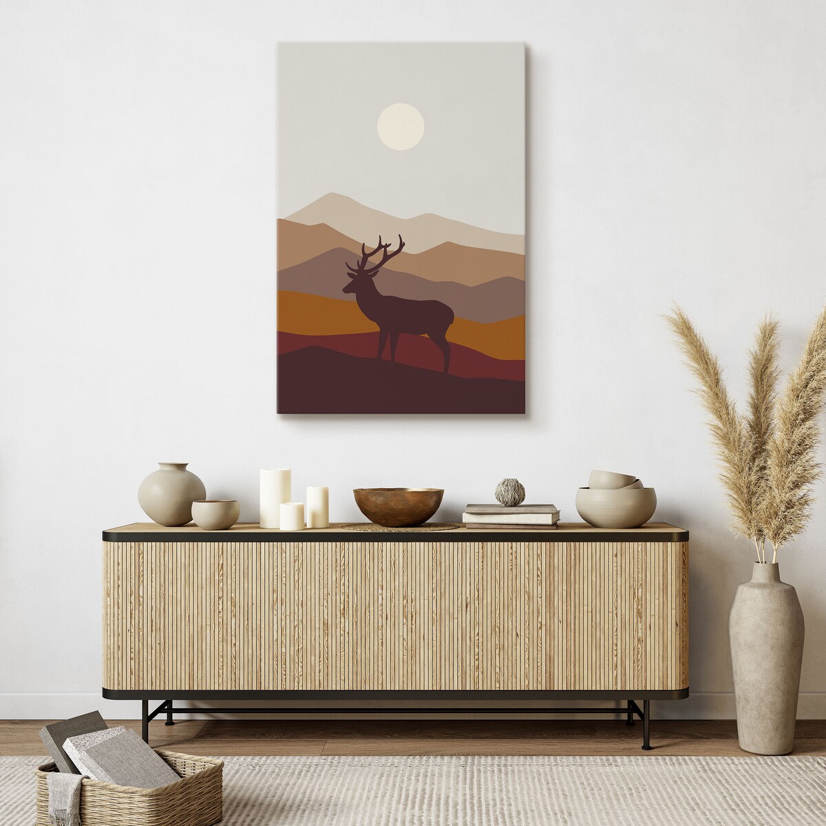 OBRAZ DO SALONU JELEŃ RYKOWISKO GÓRY KRAJOBRAZ STYL BOHO NATURA 30x40cm