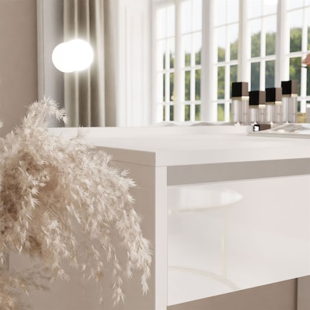 Toaletka MADA ELITE z lustrem i oświetleniem biały połysk