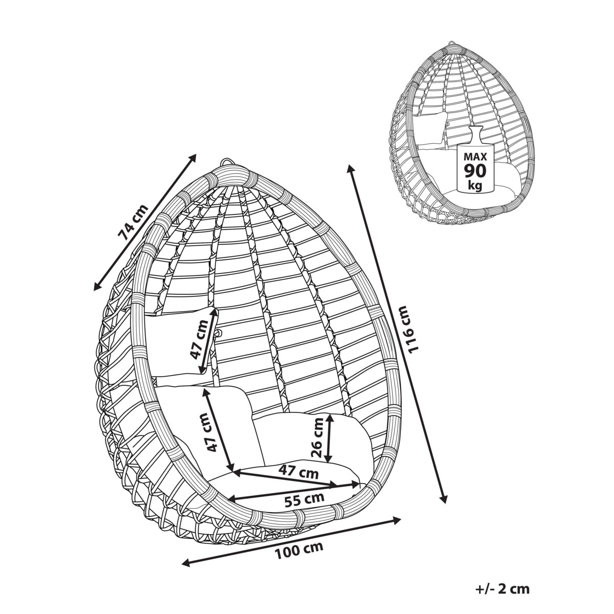 Fotel wiszący TOLLO Technorattan Szary