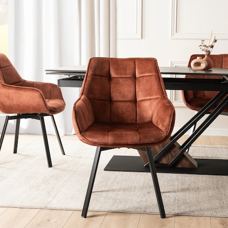 Krzesło Tapicerowane Obrotowe 360 Do Jadalni Kuchni Salonu Rude LUNA