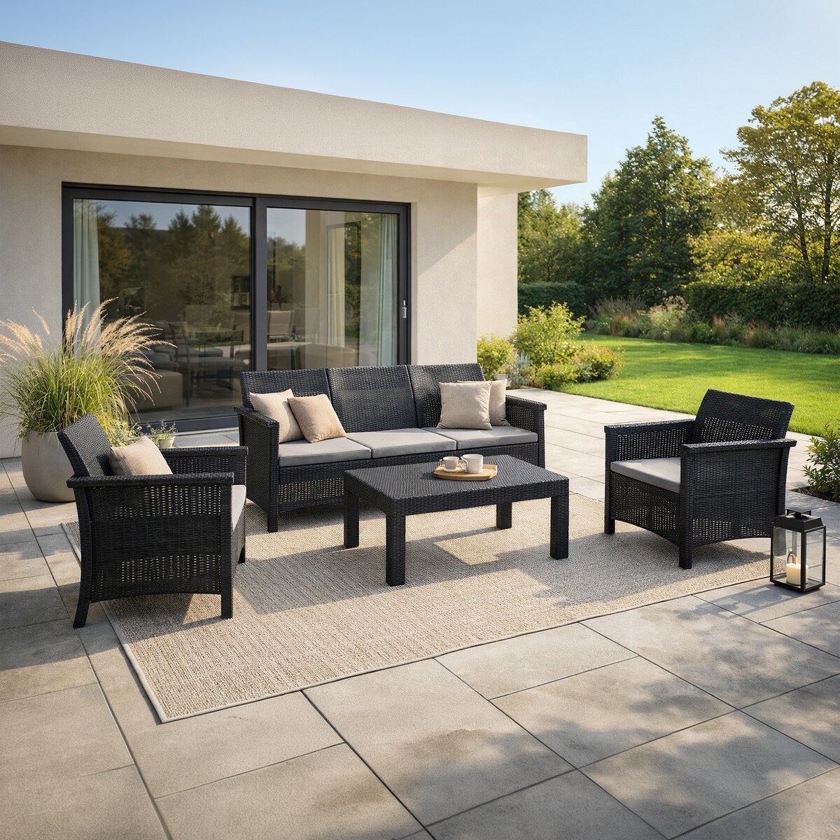 Zestaw Mebli Ogrodowych Na Taras Ogród Technorattan Czarny SAVIO