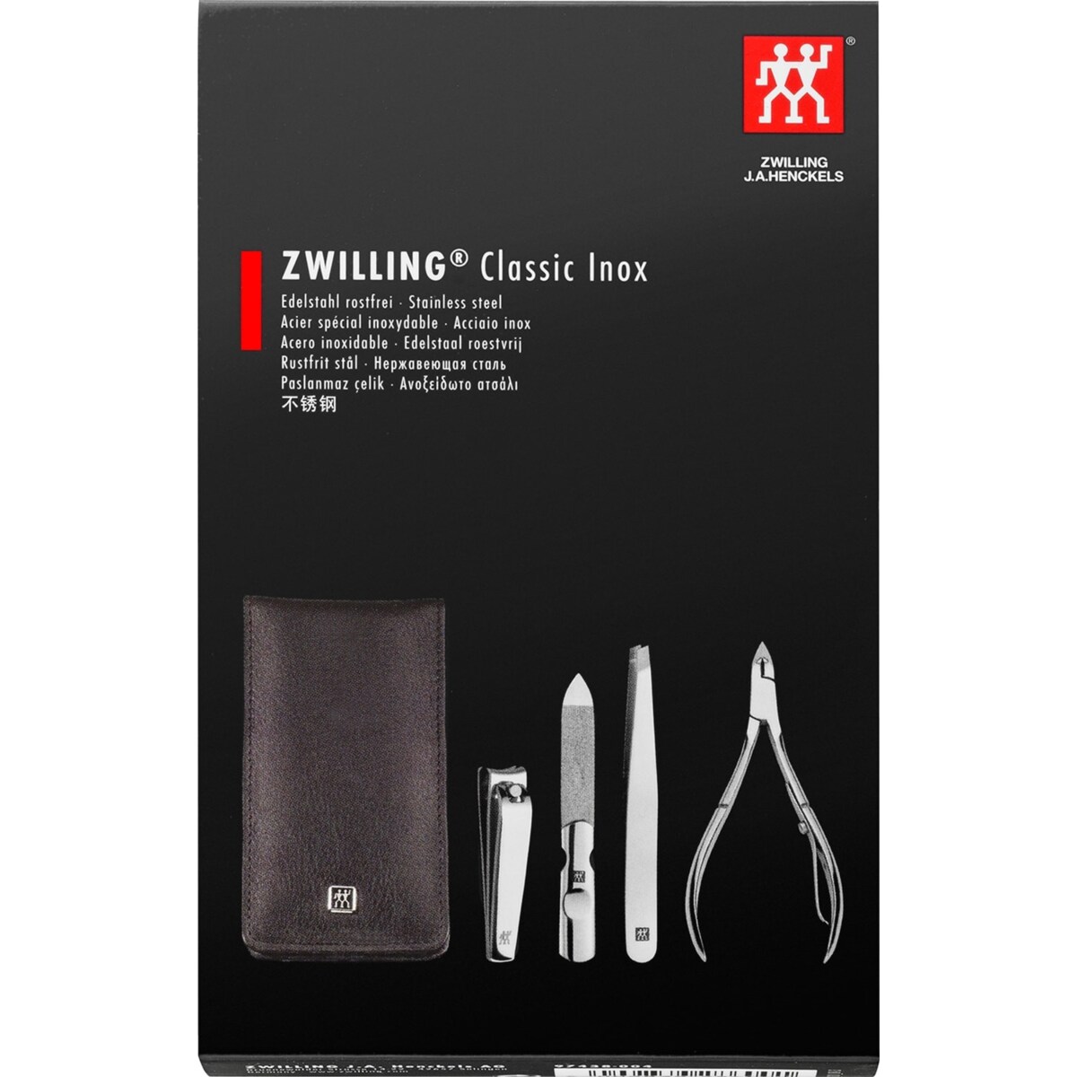 Zestaw podróżny Zwilling Classic Inox – czarne, skórzane etui, 4 elementy - Czarny