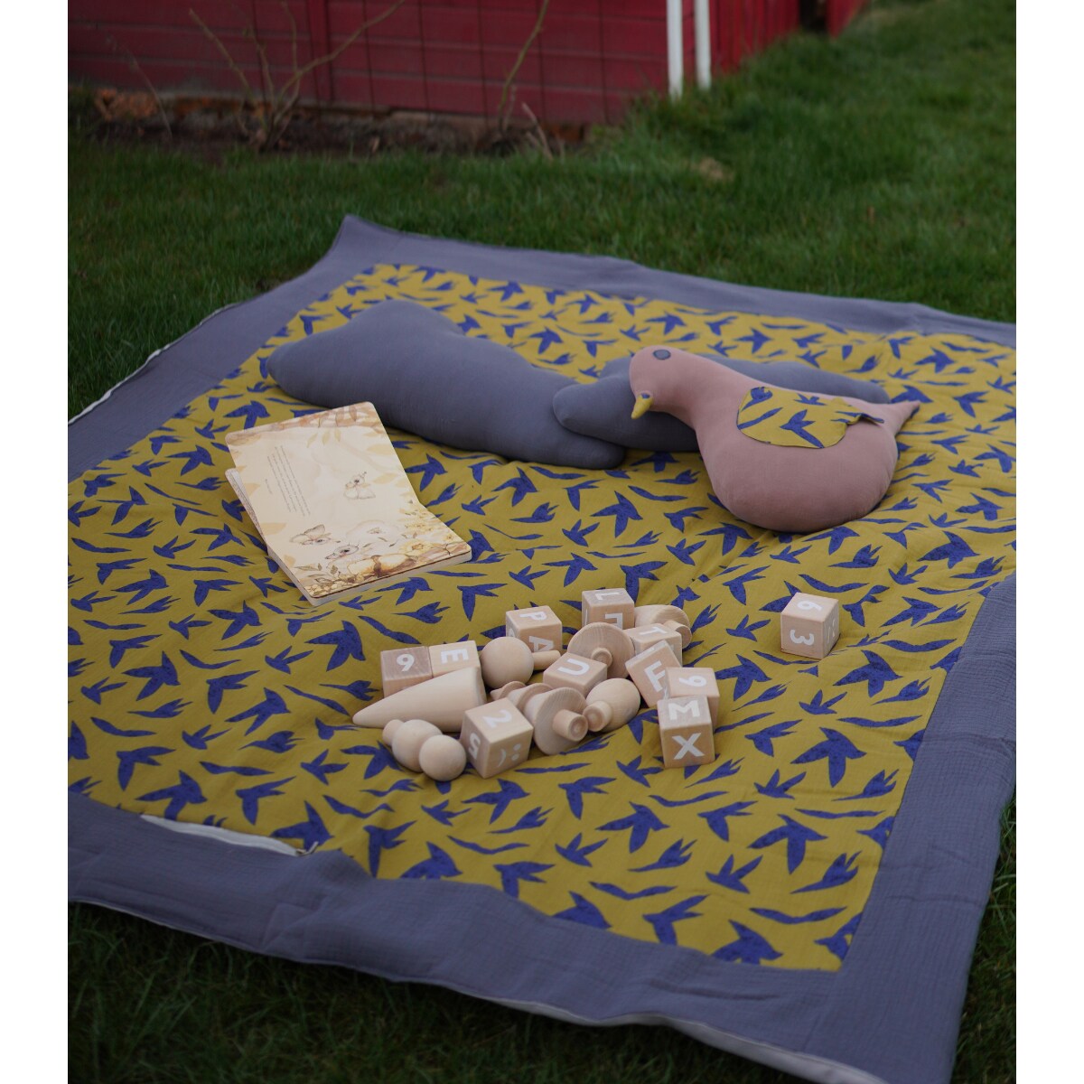 Modern Denim – muślinowy koc piknikowy XXL – mata piknikowa 180×150 cm