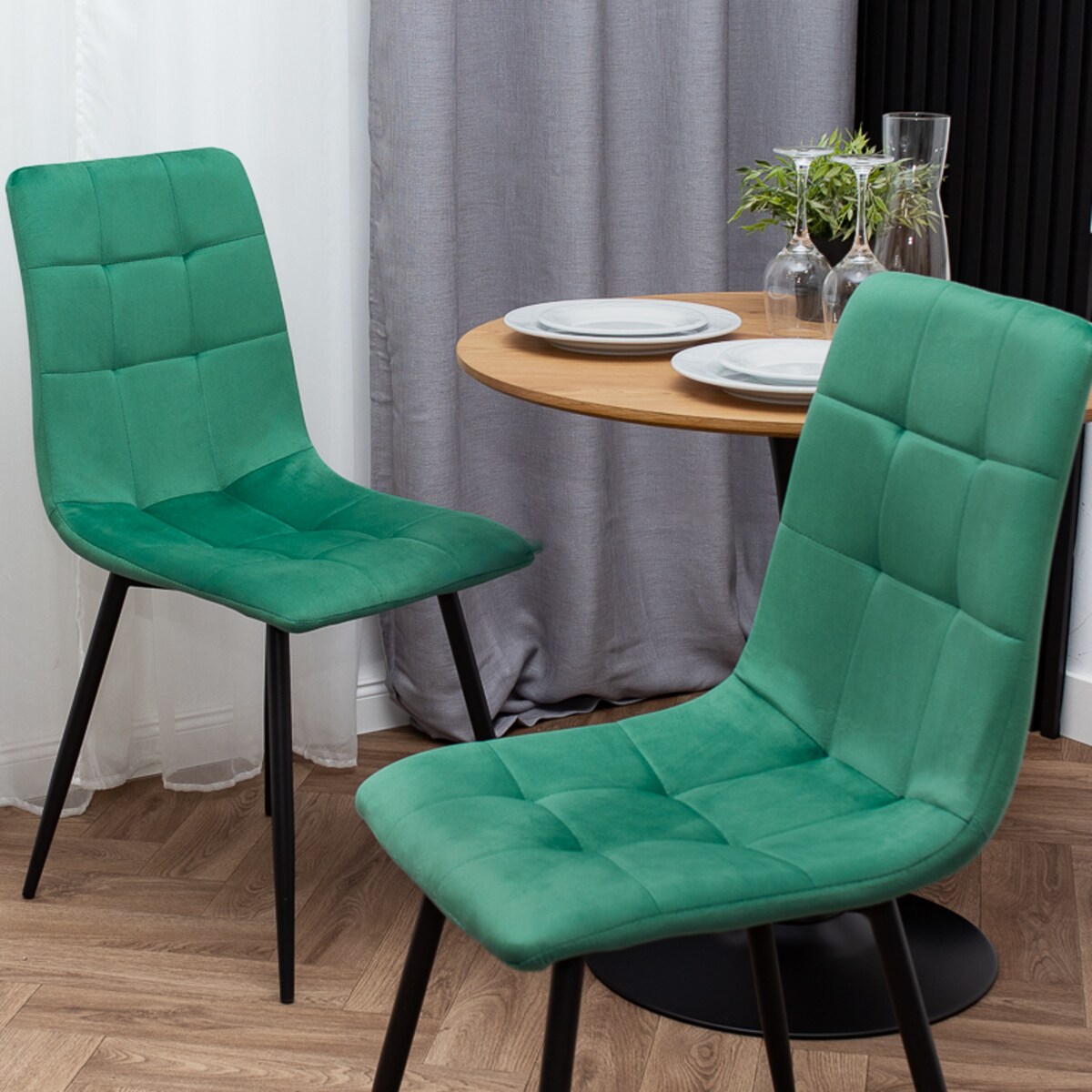 Krzesło tapicerowane welurowe pikowane zielone do salonu jadalni