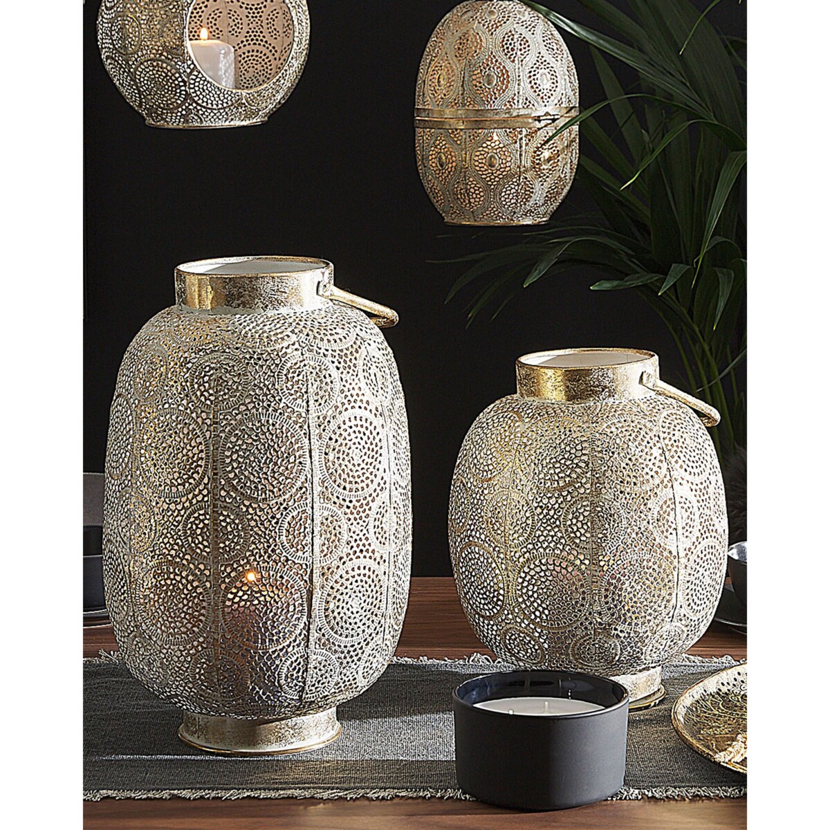 Lampion metalowy 30 cm złoty LANTAU