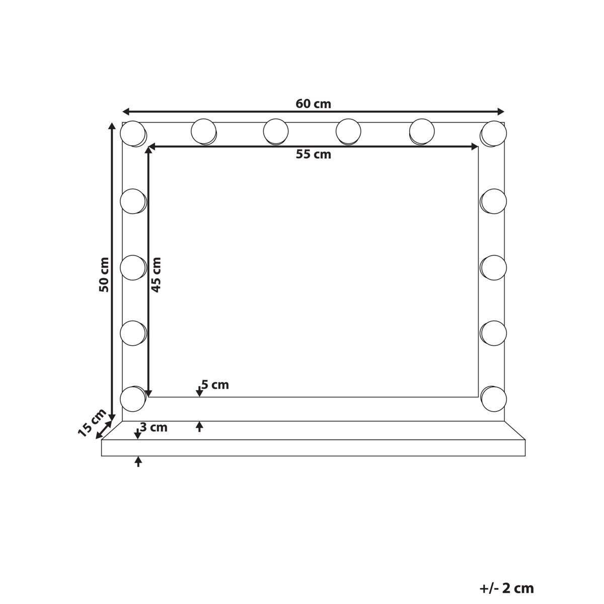 Metalowe lustro do makijażu stojące LED 50 x 60 cm białe BEAUVOIR