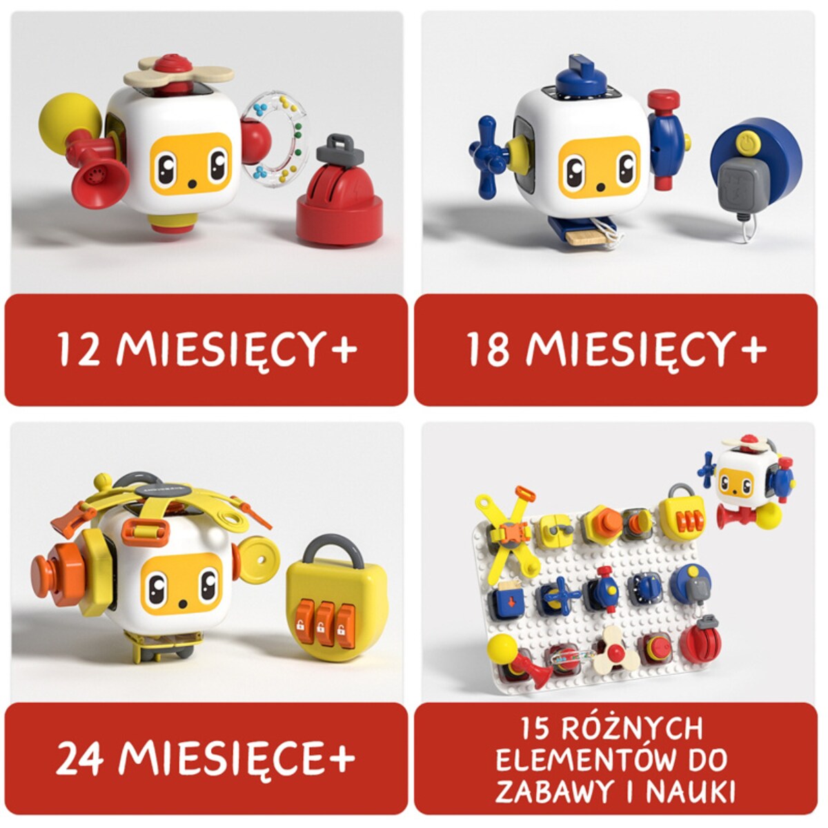 Tablica manipulacyjna dla dzieci z kostką i doczepianymi elementami 12 mies.+ Top Bright