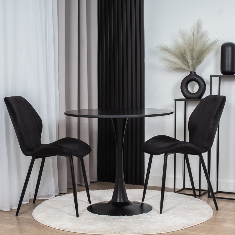 Krzesło tapicerowane czarne welurowe pikowane do salonu jadalni velvet