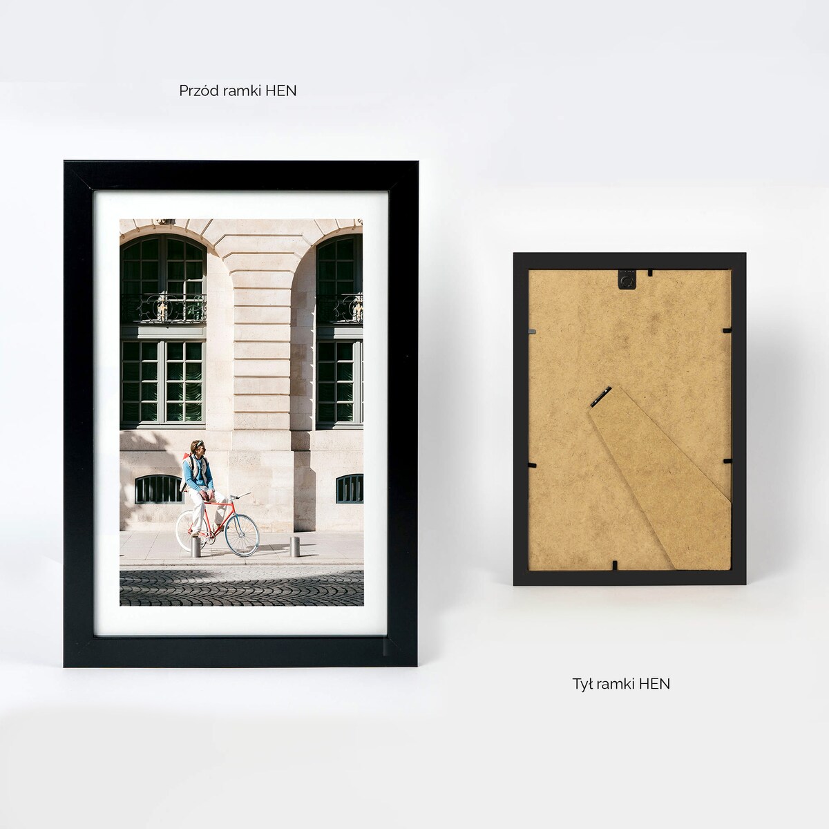 Ramka na zdjęcia 20x30 cm czarna rama MDF z plexi do powieszenia pion poziom stopka klasyczna ramka FRAMAI