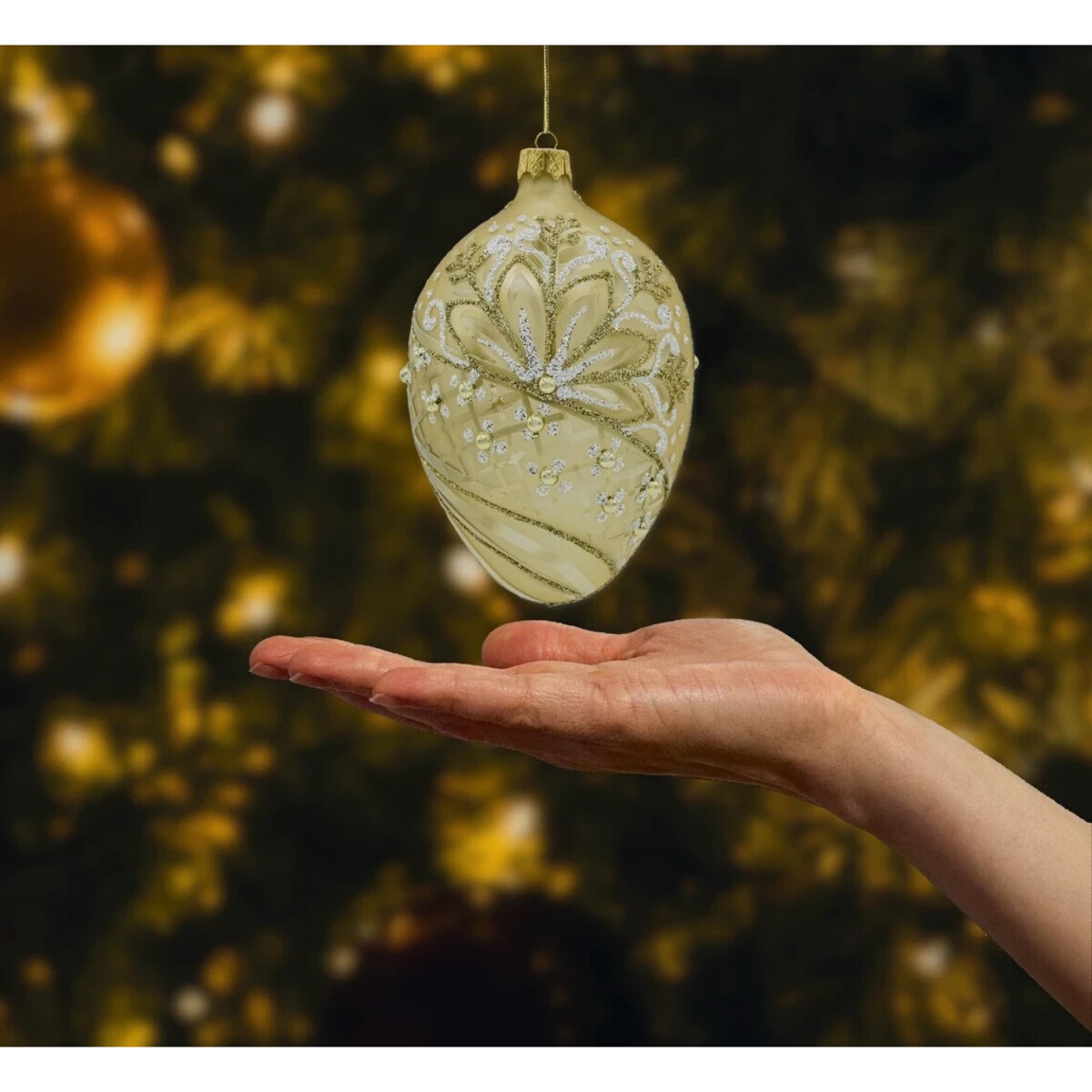 Bombka choinkowa: Jajo z perełkami: złote