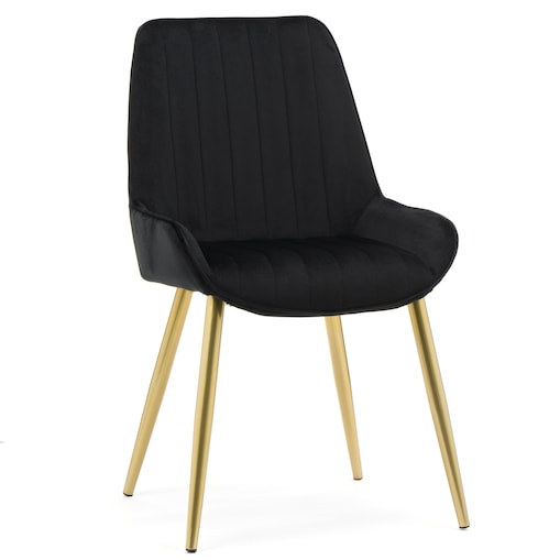 Krzesło tapicerowane welurowe do salonu jadalni nowoczesne glamour LUCA czarna złote nogi