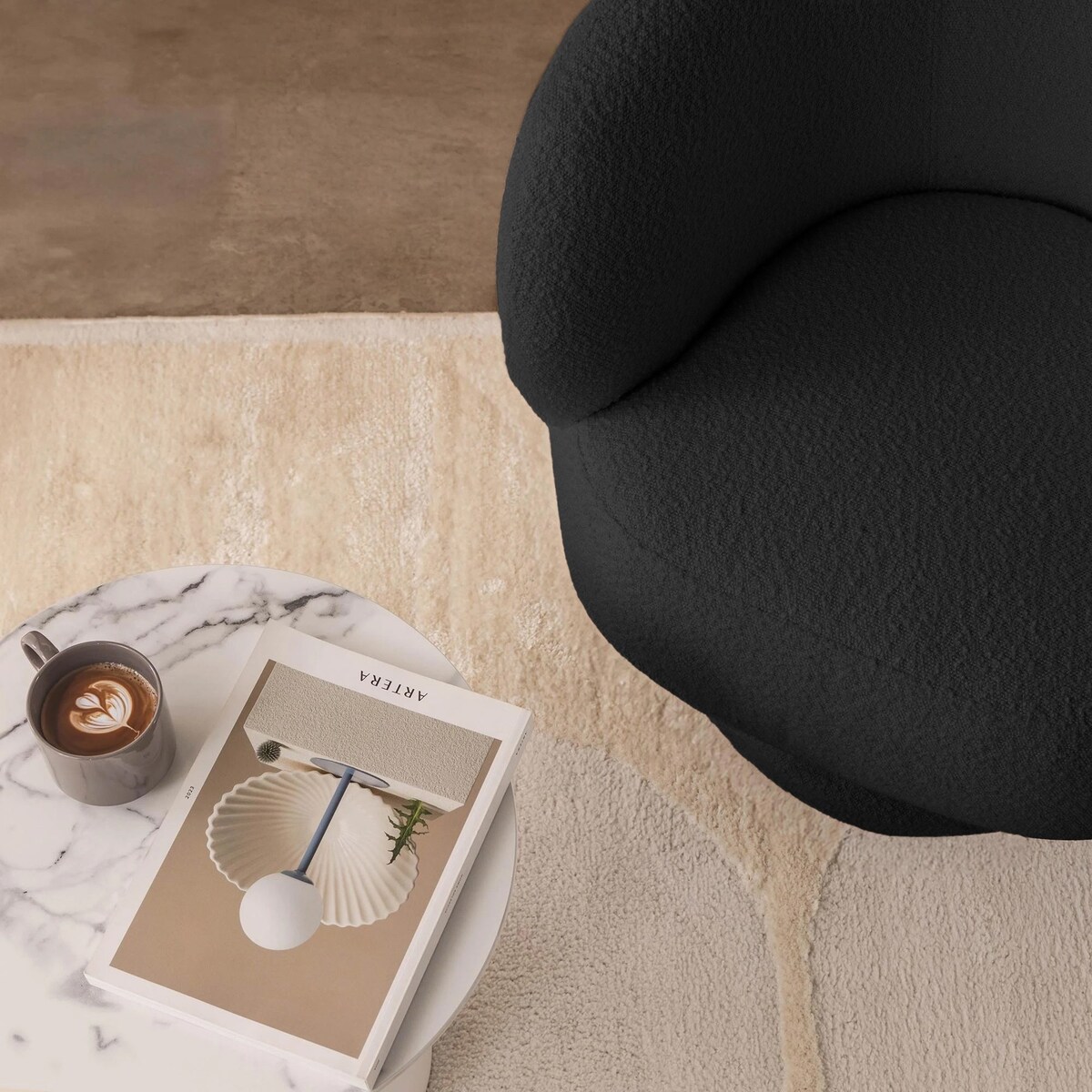 Fotel obrotowy czarny bouclé Nalf