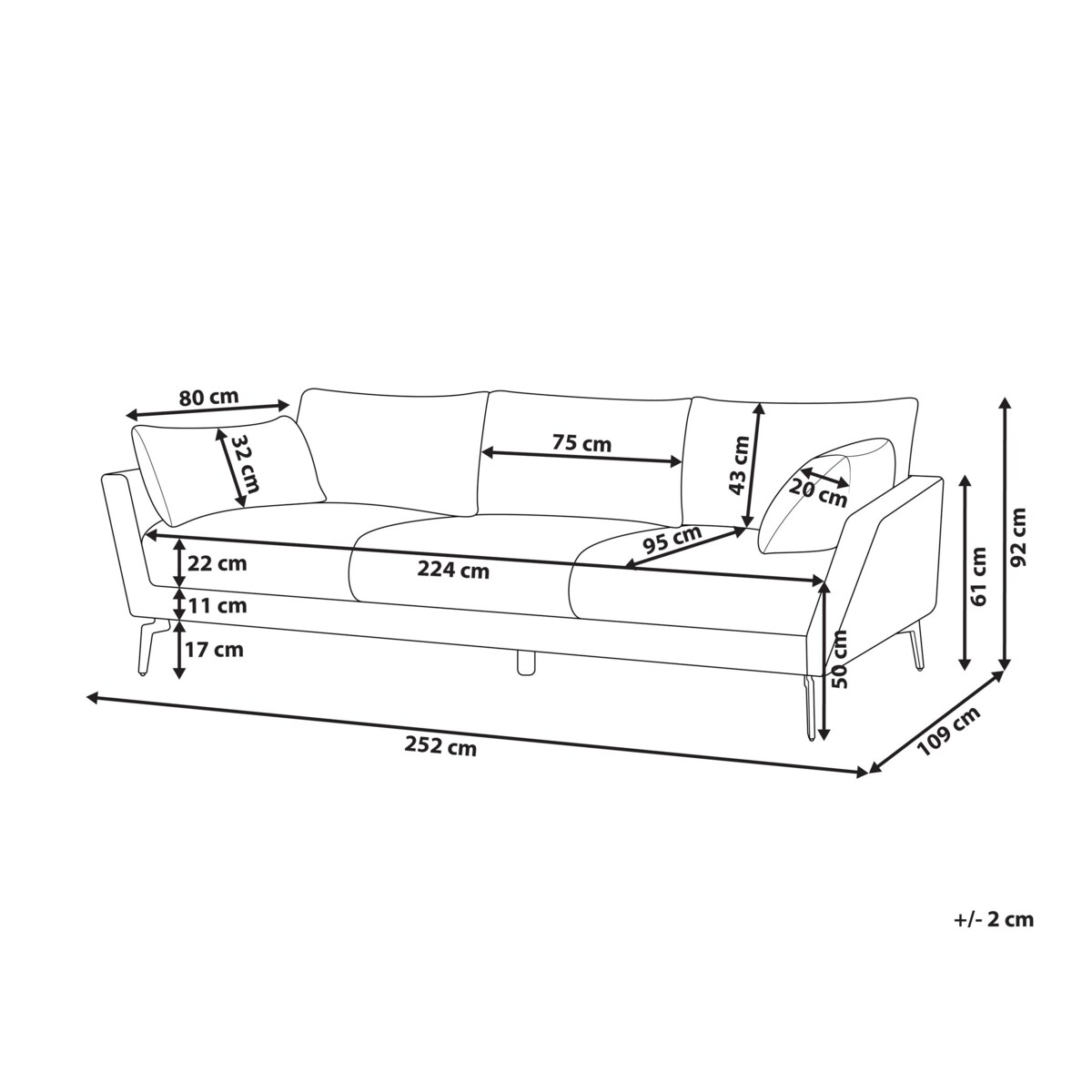 Sofa 4-osobowa szara NENOLA