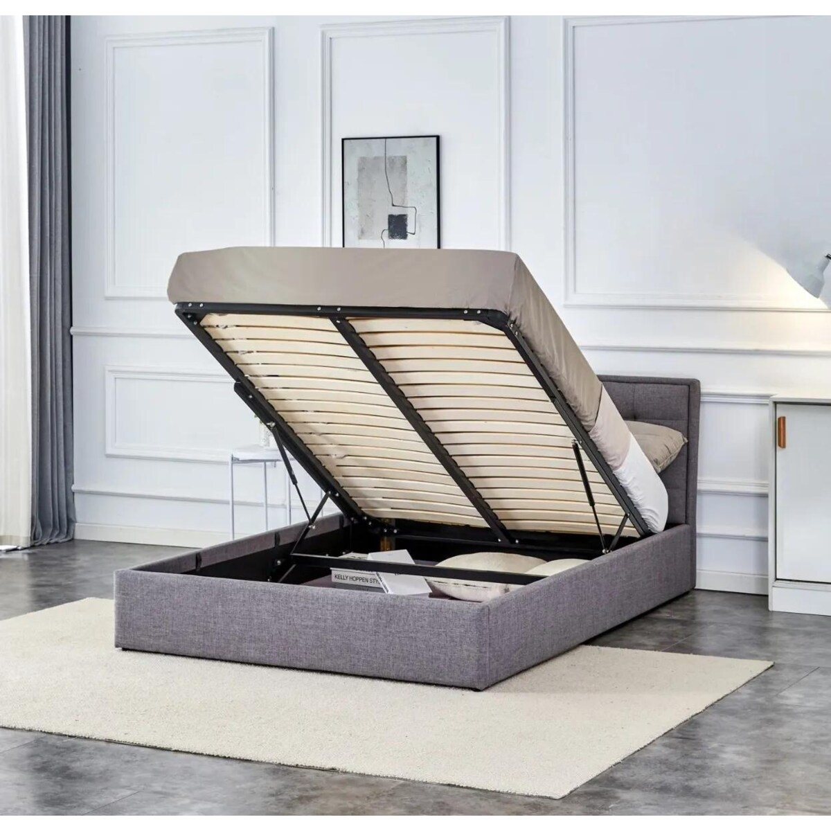 Łóżko PADVA 140x200 szare z pojemnikiem