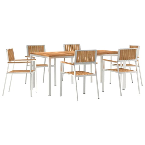 7-elementowy zestaw obiadowy vidaXL z litego drewna tekowego, Ogród vidaXL stół obiadowy 180x90x75 cm z litego drewna tekowego, Zestaw składanych krzeseł ogrodowych vidaXL 2 szt. z litego drewna tekowego i metalu, Zestaw składanych krzeseł ogrodowych vida