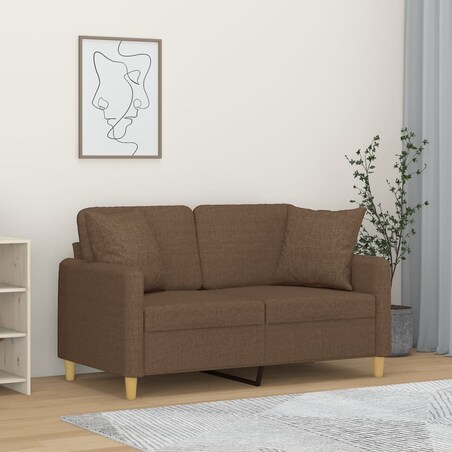 vidaXL 2-osobowa sofa z poduszkami, brązowa, 120 cm, tkanina