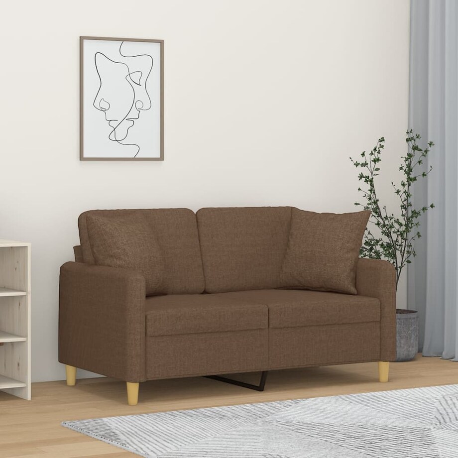 vidaXL 2-osobowa sofa z poduszkami, brązowa, 120 cm, tkanina