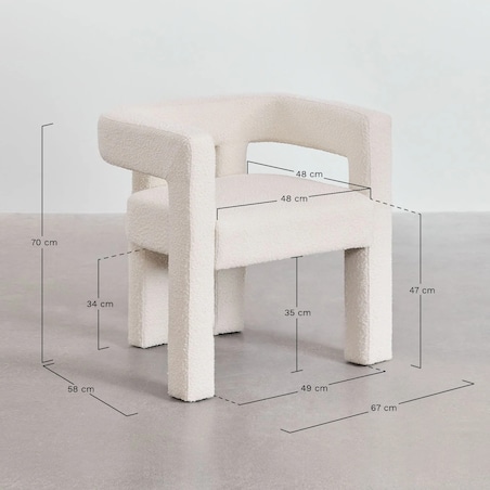 Krzesło do jadalni podłokietnikami, bouclé, błękitne Liara