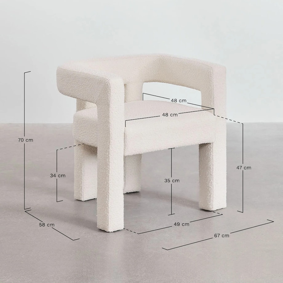 Krzesło do jadalni podłokietnikami, bouclé, błękitne Liara