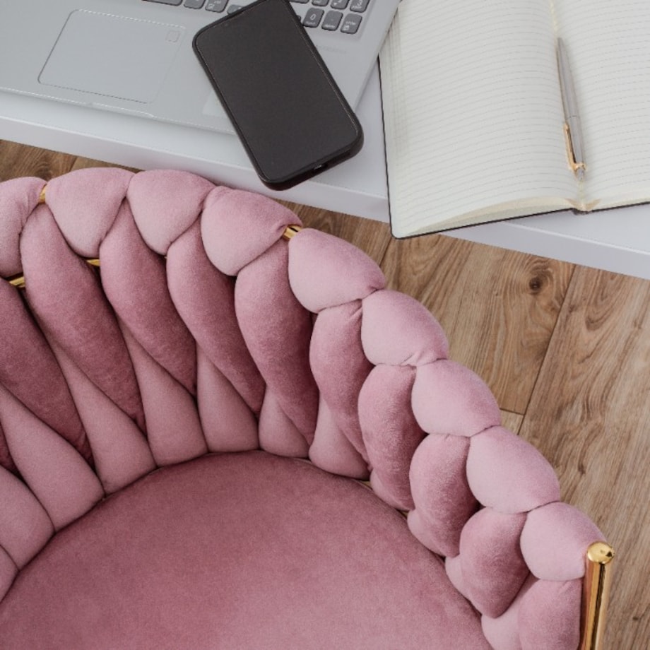 Fotel biurowy krzesło obrotowe regulowane welurowe różowe