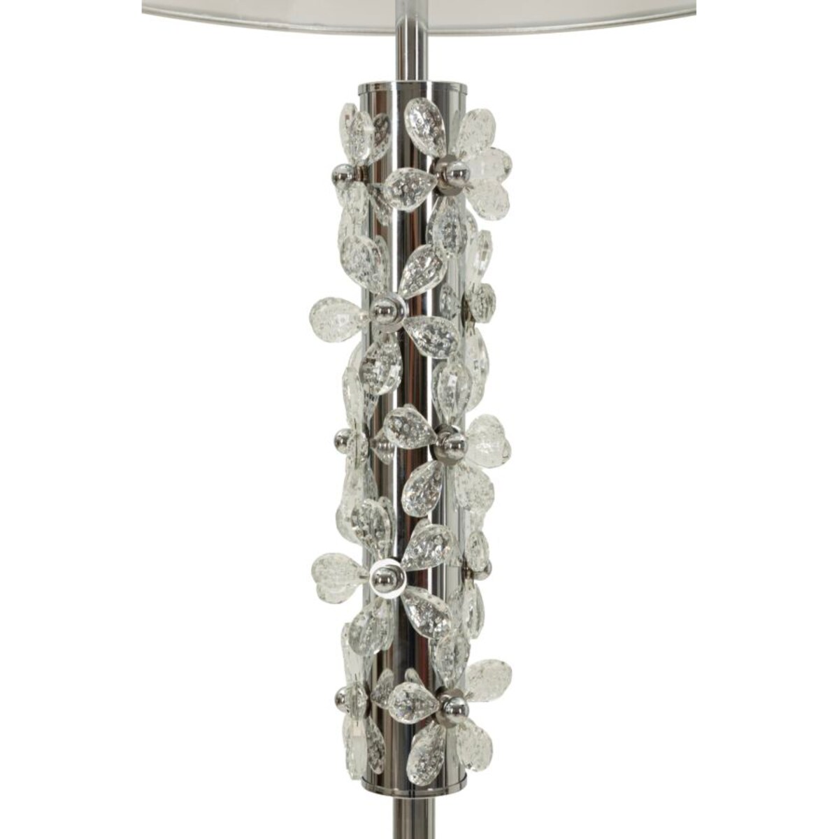 Lampa stołowa Flower, kolor srebrny i biały, żelazo i metal, 35 x 35 x 74 cm, 1 x E27, max. 40 W, motyw: kwiaty, styl glamour, Mauro Ferretti