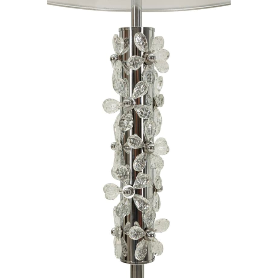 Lampa stołowa Flower, kolor srebrny i biały, żelazo i metal, 35 x 35 x 74 cm, 1 x E27, max. 40 W, motyw: kwiaty, styl glamour, Mauro Ferretti