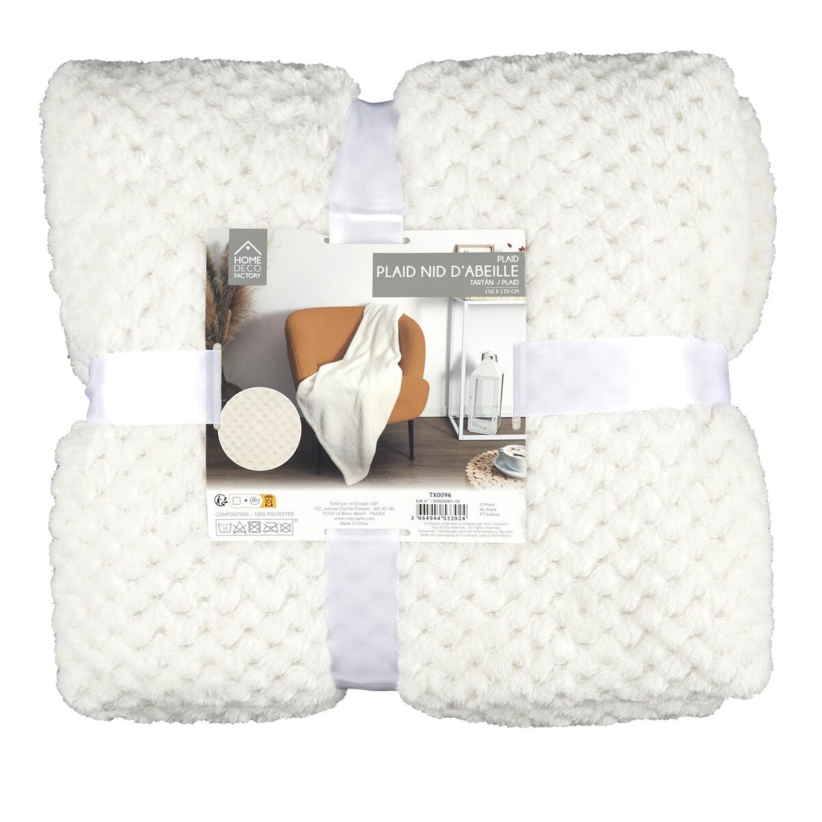 Koc dekoracyjny Honeycomb kremowy 120x150 cm ciepły pled na kanapę do salonu Intesi