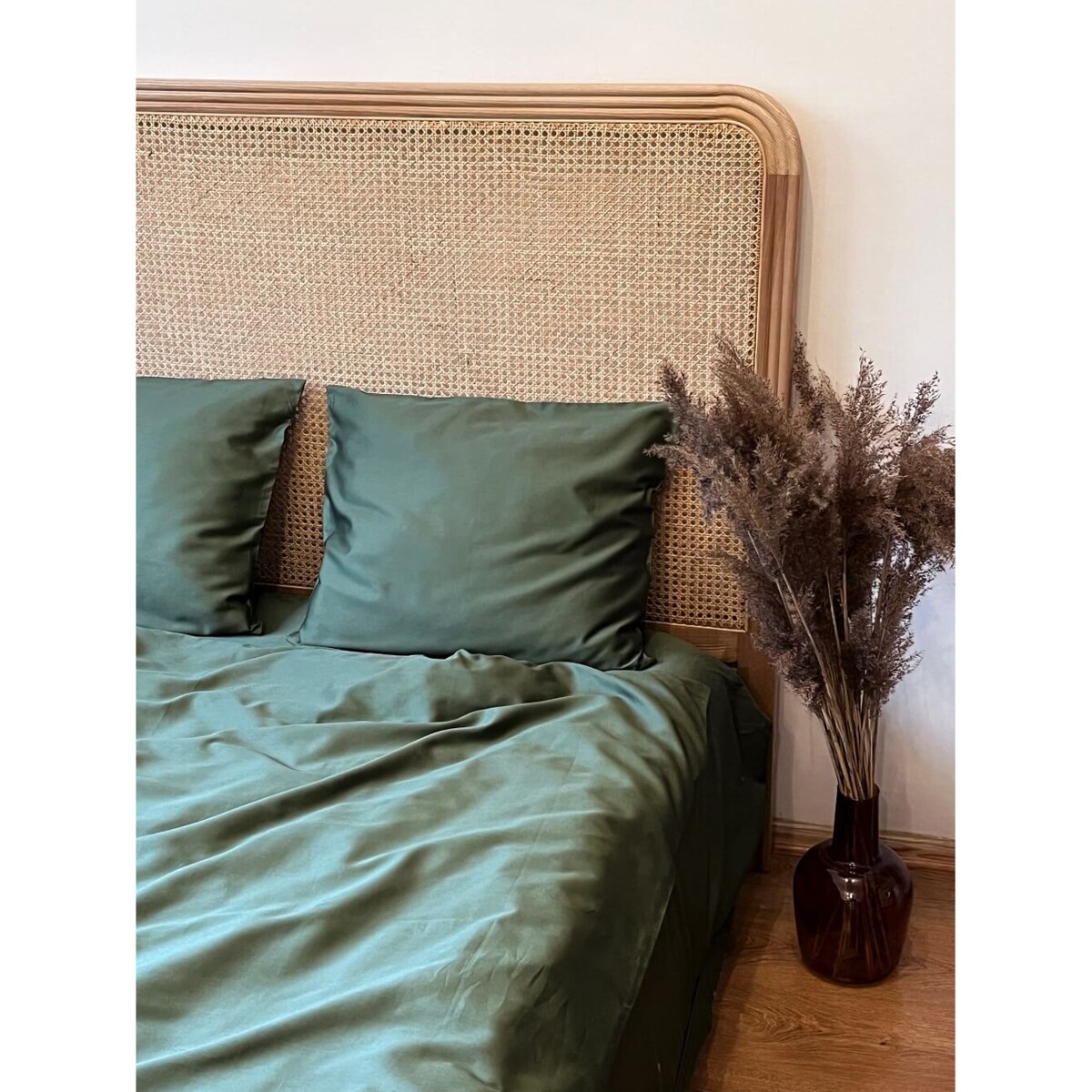 Pościel satynowa forest green 160/200 + 2 x 70/80 cm