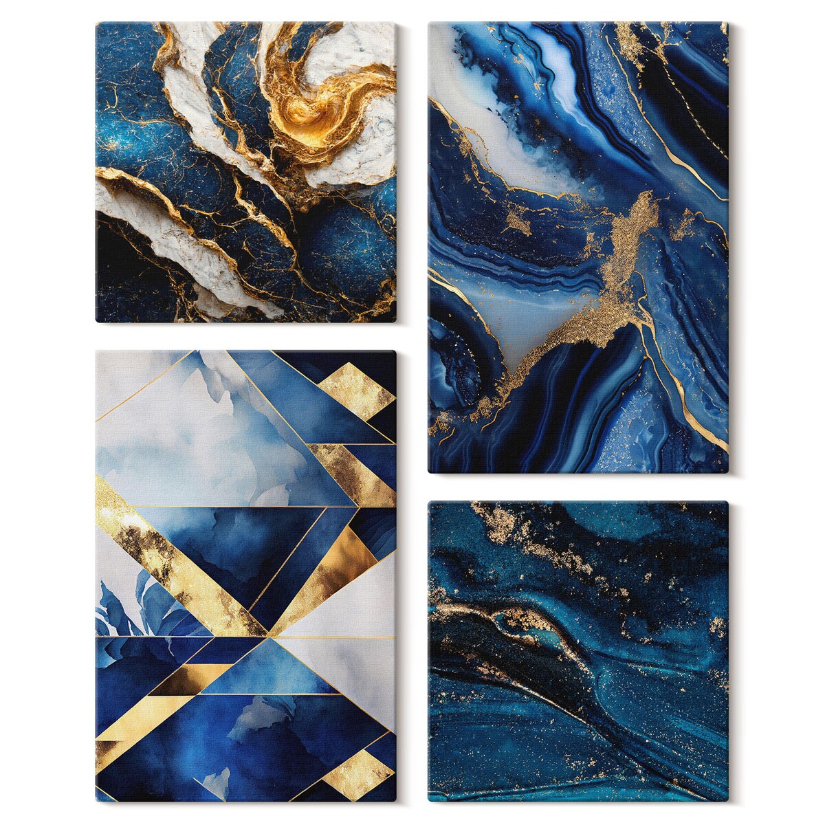 Zestaw 4 obrazów na płótnie - Abstrakcyjne eleganckie wzory - granatowy