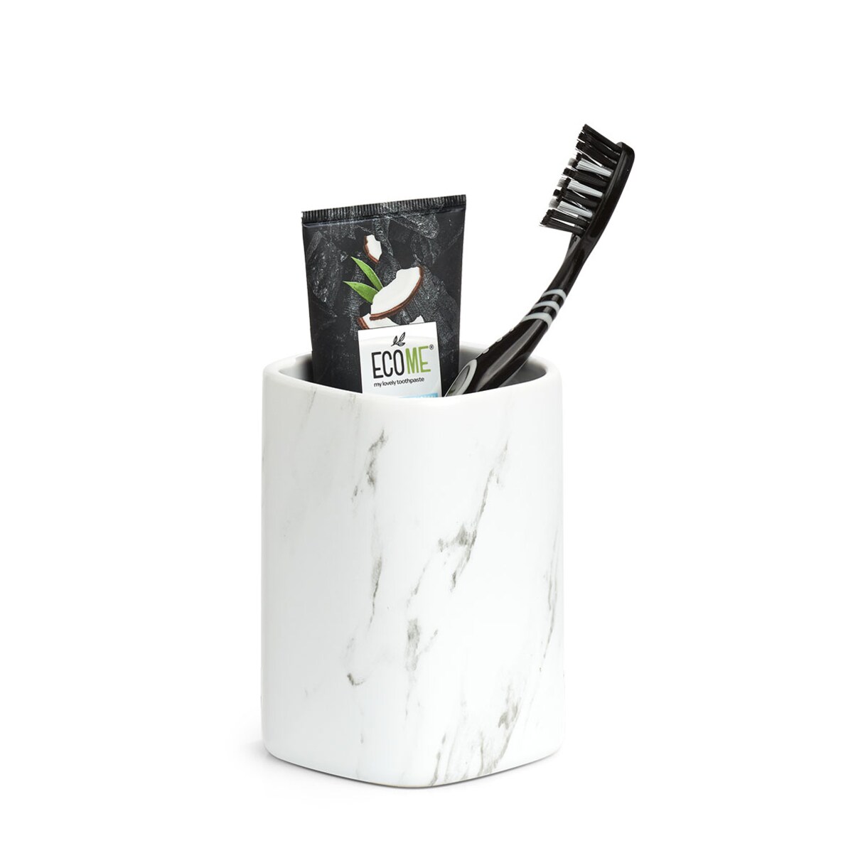 Ceramiczny kubek na szczoteczki MARBLE, kolor biały