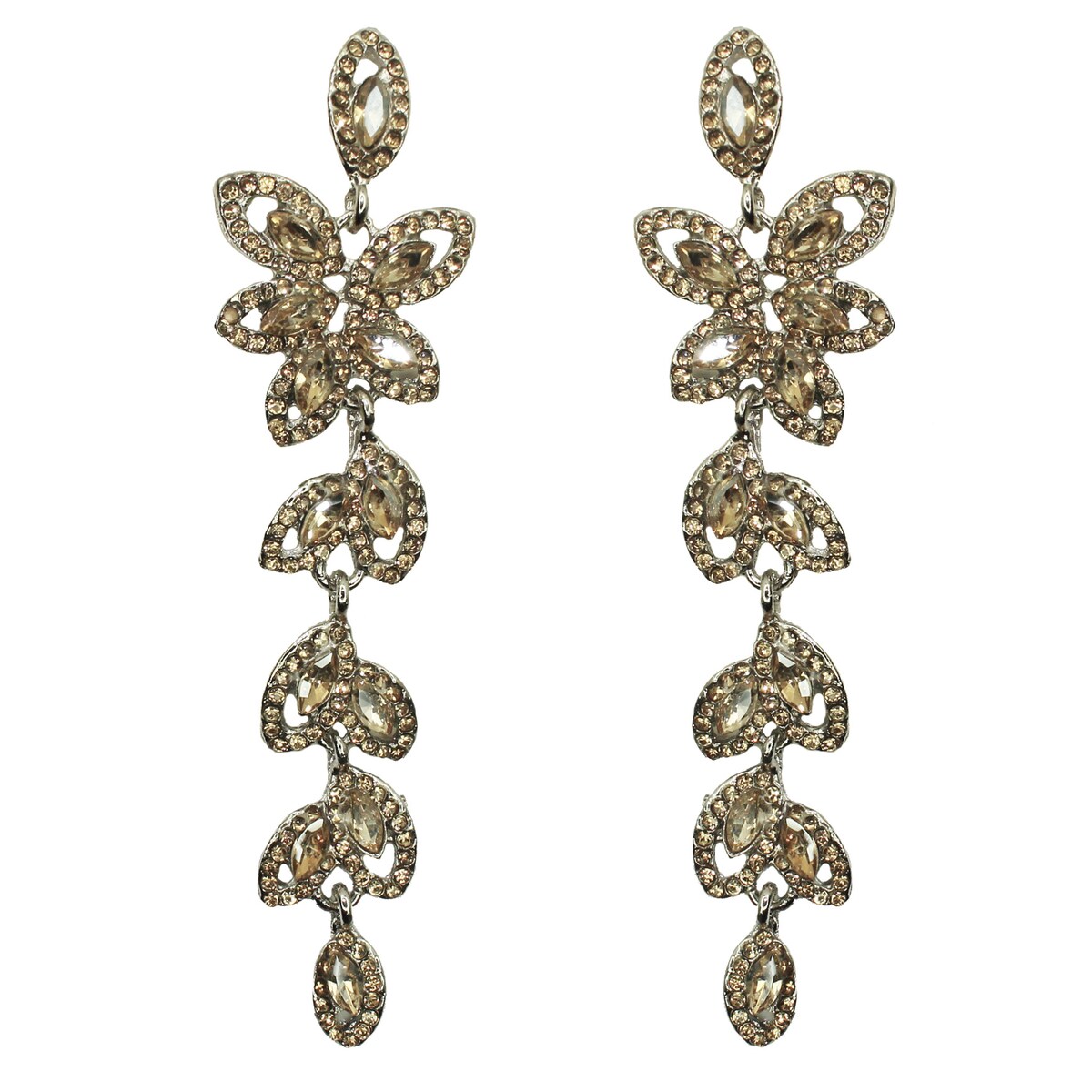 Kolczyki srebrne szampańskie cyrkonie kwiaty ślubne